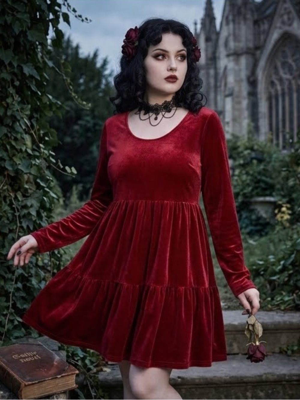 Live To Be Spoiled Faux Red Velvet Babydoll Mini Dress L Whimsigoth Vampire